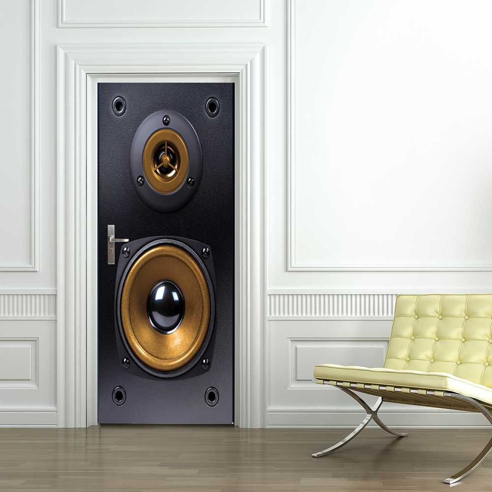 Free shipping DIY 3D sound speaker pattern Door Sticker for Bedroom Living Room Poster PVC Waterproof Decal 77*200cm 210308 - view 4