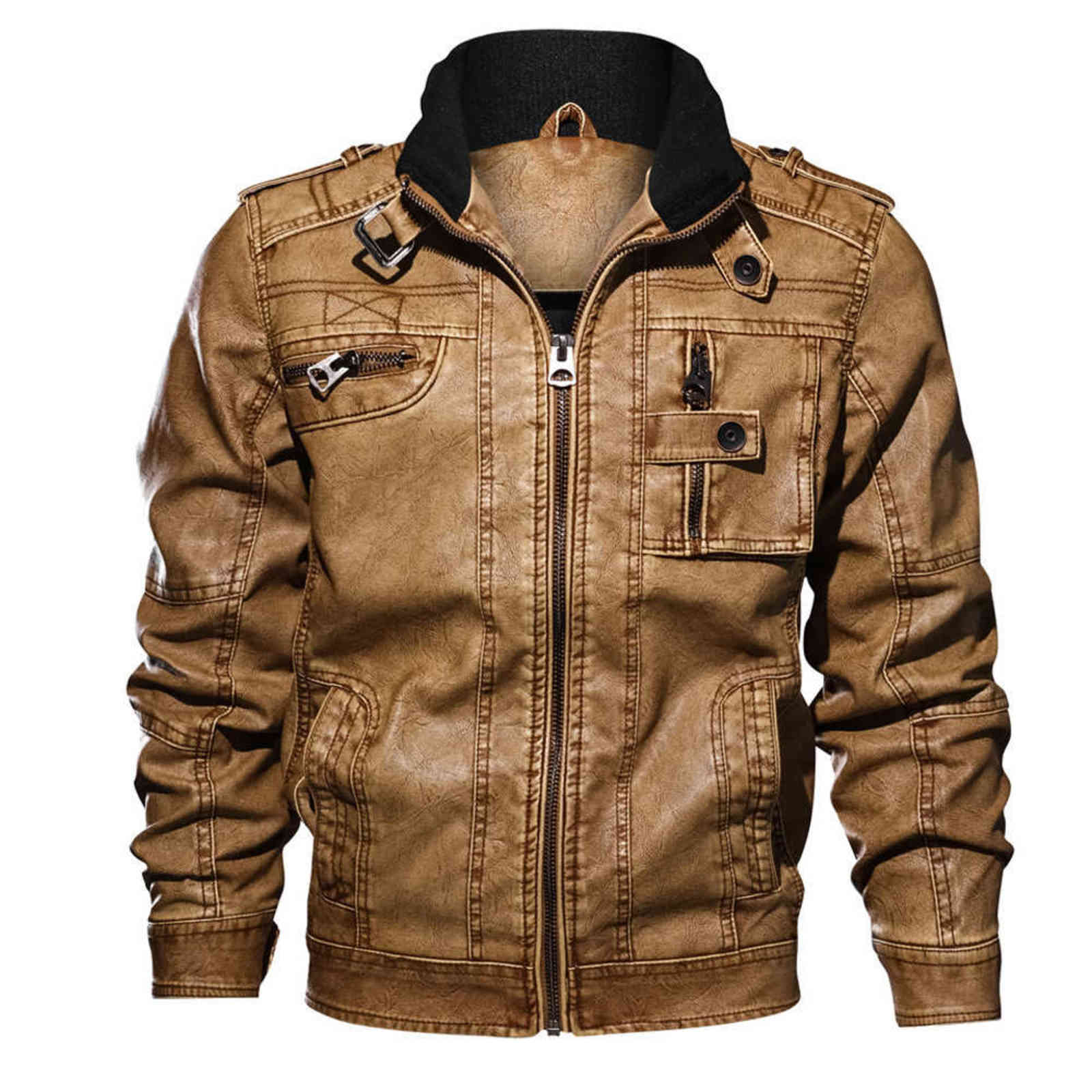 High Quality Mens Leather Jackets Men Motorcycle Jacket Stand Collar Zipper Pockets PU Coats Biker Faux Fashion Outerwear M-8XL 211111