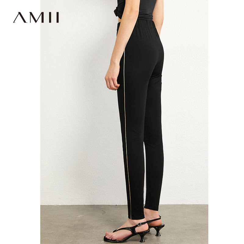 AMII Minimalism Autumn Winter Fashion Slim Fit Black Women Pants Causal Elastic Waist Streetwear Female Leggings 12030318 201014