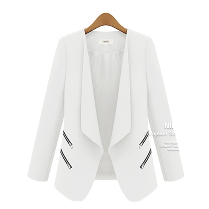 Ladies Blazer Long Personality Zipper Pocket Jacket Sleeve Blaser Women Single Button Slim Suit jackets for women Autumn T200319