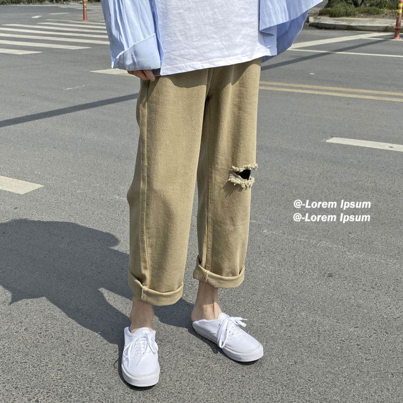 2021 New Cotton Ripped Casual Men's Fashion Retro Wide-leg Men Streetwear Korean Loose Hip-hop Hole Straight Pants Mens M-2xl 7axz, Khaki 1
2021 New Cotton Ripped Casual Men's Fashion Retro Wide-leg Men Streetwear Korean Loose Hip-hop Hole Straight Pants Mens M-2xl 7axz, Khaki 1