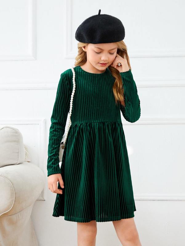Girls Flare Hem Velvet Dress SHE