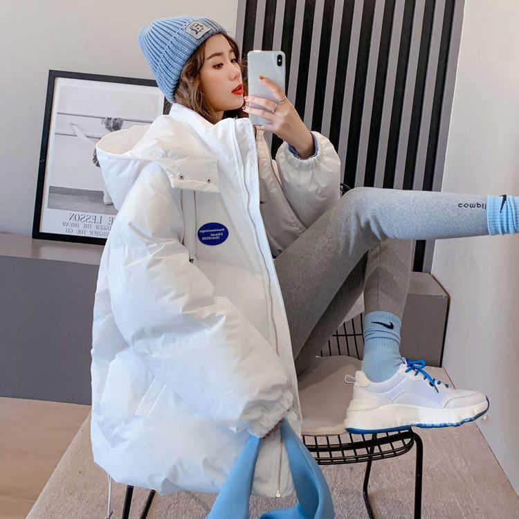 Women Candy Colors Winter Hooded Puffer Jacket Female Loose Long Sleeve Coat Harajuku Warm Oversize Parkas Purple White Pink 210819