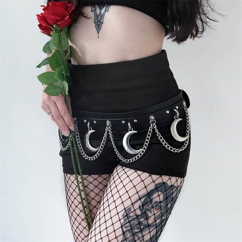 Rosetic Women Skirts Summer Black Punk Rock Gothic Sexy Chic A Line High Waist Plain Belt Button Girls Vintage Plaid Skirts 210306