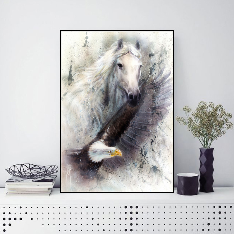 Horse Eagle Animal Canvas Painting Black And White Art Wall Art Pictures For Living Room Bedroom Modern Home Decoration Unframed