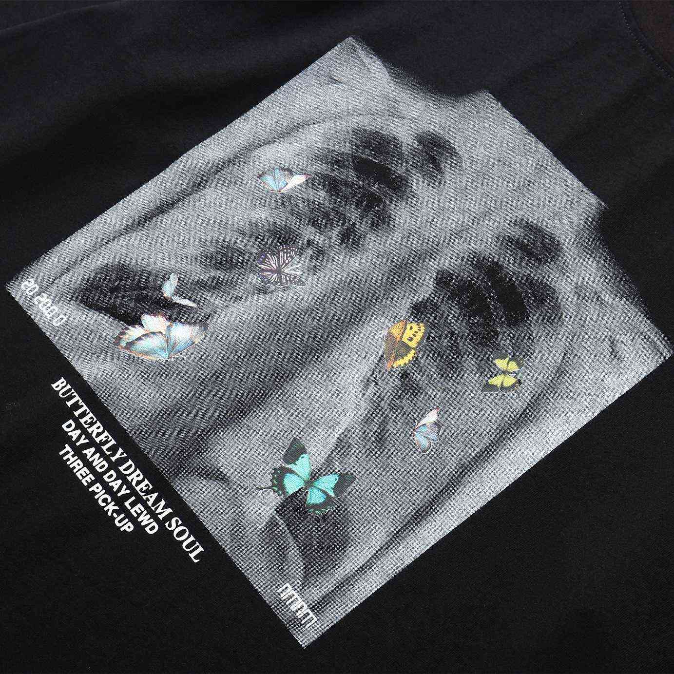 Men Hip Hop T Shirt butterfly Picture Retro T-Shirt Streetwear Harajuku High Street Tshirt Oversized Summer Black WhiteTops 210715