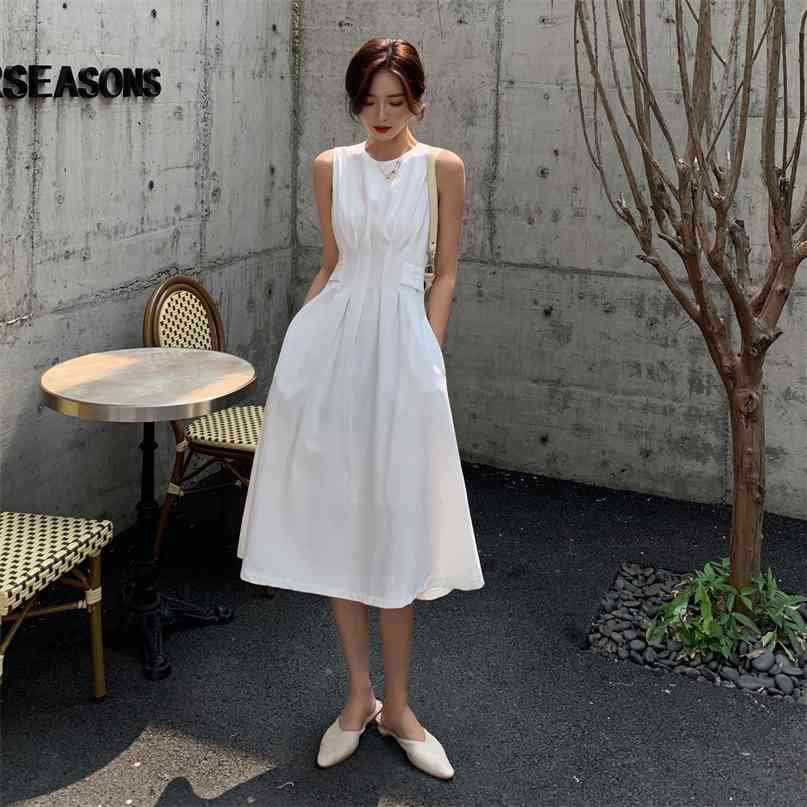 Dress Women White Black Tank Summer Fashion O-neck Sleeveless Slim A-line Midi-calf Casual Daily 210603
Dress Women White Black Tank Summer Fashion O-neck Sleeveless Slim A-line Midi-calf Casual Daily 210603