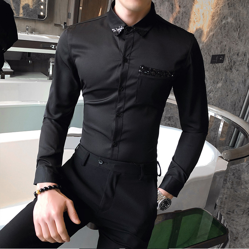 New 5xl-s Moda Lantejoulas Emendado Camisas Para Roupas Masculinas 2021 Manga Longa Simples Fino Ajuste Casual Streetwear/clube/baile Branco, Black
New 5xl-s Moda Lantejoulas Emendado Camisas Para Roupas Masculinas 2021 Manga Longa Simples Fino Ajuste Casual Streetwear/clube/baile Branco, Black