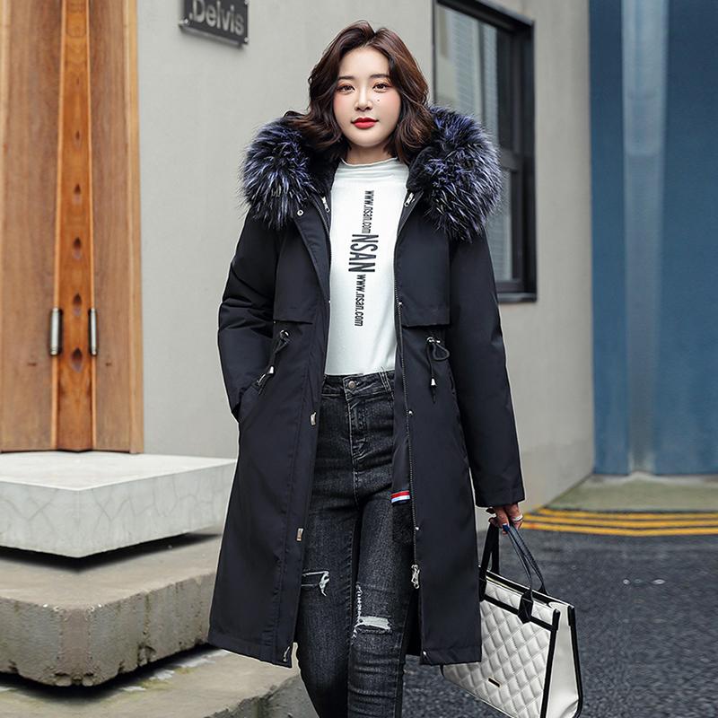 Women's Down & Parkas Fashion Cotton Liner Long Hooded Parka With Fur Collar Winter Jacekt Women 2021 Ladies Slim Waist Coat