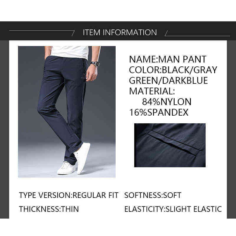 BROWON Male Trousers Summer Nylon Solid Color Straight Mid Loose Full Length Smart Casual Pants Work Pants 211112
