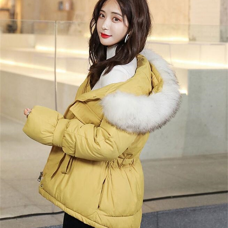 New Korean Fur Hooded Jackets Parkas Winter Jacket Women Short Style Tie Up Warm Thick Slim Winter Coat Female T200114