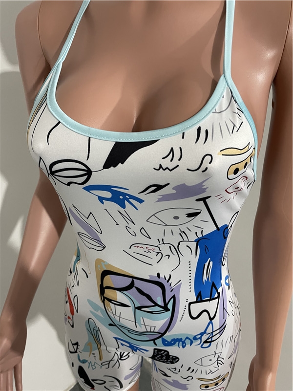 Wholesale Sexy Backless Jumpsuits Women Print Rompers Summer clothes Casual Bodycon Bodysuits Night Club Wear Skinny Sleeveless Overalls Bulk 6919