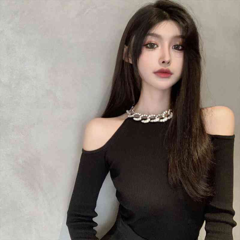 Woman Sweaters Femme Chandails Short Sweater Womens Autumn And Winter Drill Chain Knitwear Off-the-shoulder Top Pull Hiver, White;black
Woman Sweaters Femme Chandails Short Sweater Womens Autumn And Winter Drill Chain Knitwear Off-the-shoulder Top Pull Hiver, White;black