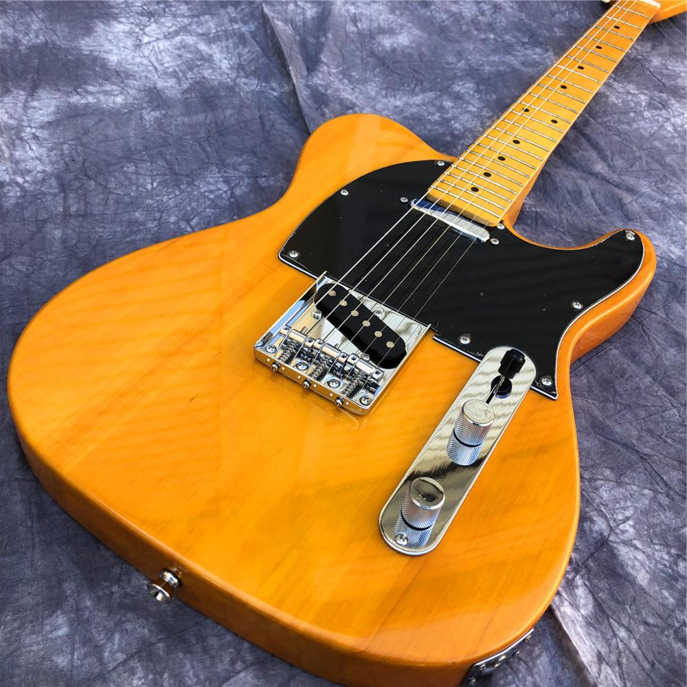 Trans Yellow Natural Electric Guitar 3 Saddle Bridge, Straight Neck, Black Pickguard, Maple Fingerboard, Dot Inlay