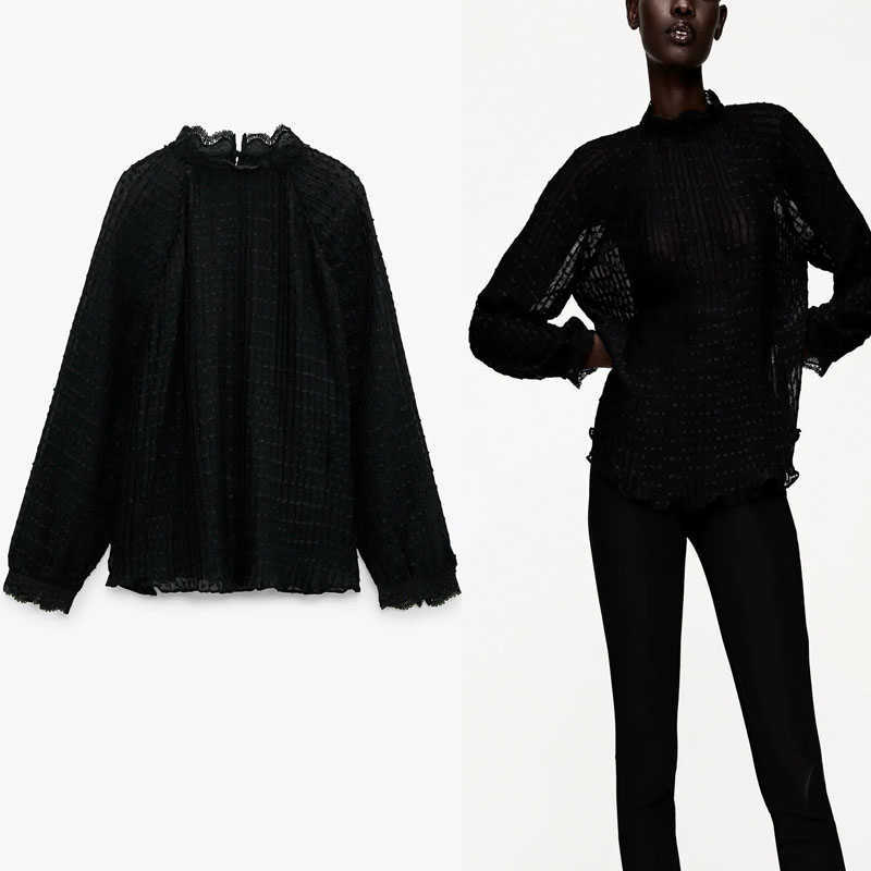 Za Transparent Lace Applique Dot Blouse Women Long Puff Sleeve Turtleneck Sexy Black Top Female Fashion Back Opening Shirt 210602
Za Transparent Lace Applique Dot Blouse Women Long Puff Sleeve Turtleneck Sexy Black Top Female Fashion Back Opening Shirt 210602