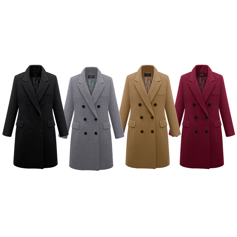 Autumn Winter Coat Women Straight Long Coat Wool Blend Jacket Elegant Burgundy Black Jacket Office Lady Coat MK-343 210218