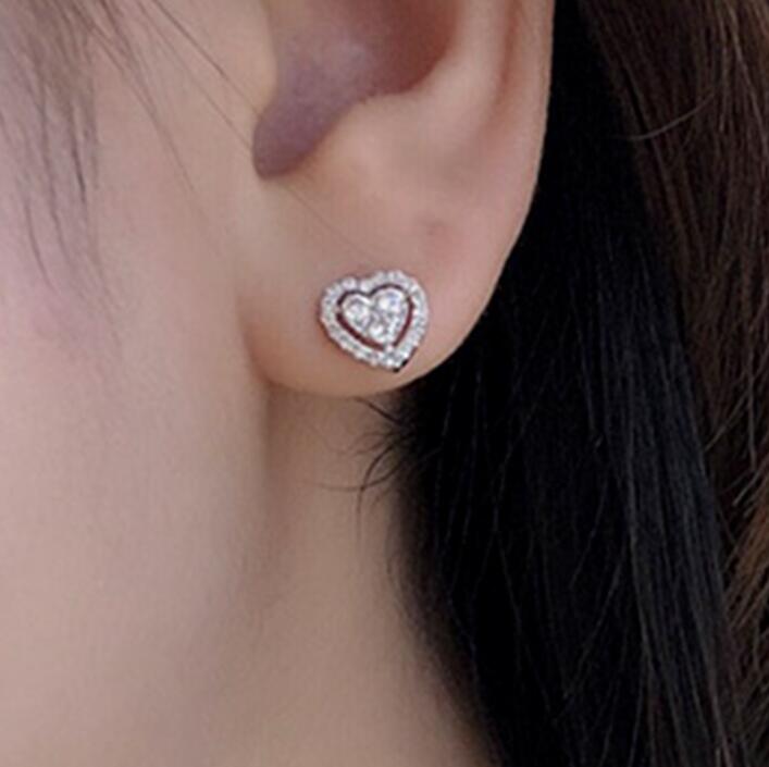 Choucong Brand New Stud Earrings Sweet Cute Simple Fashion Jewelry 925 Sterling Silver Pave 5A Cubic Zircon Party Women Wedding Heart Earring For Love