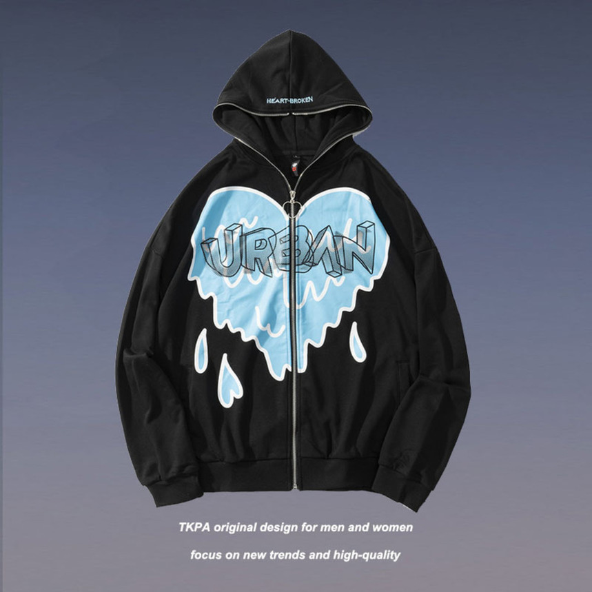 Tkpa fashion brand couple's sweater hip hop love graffiti over size loose hooded zipper cardigan coat for men and women, Black
Tkpa fashion brand couple's sweater hip hop love graffiti over size loose hooded zipper cardigan coat for men and women, Black