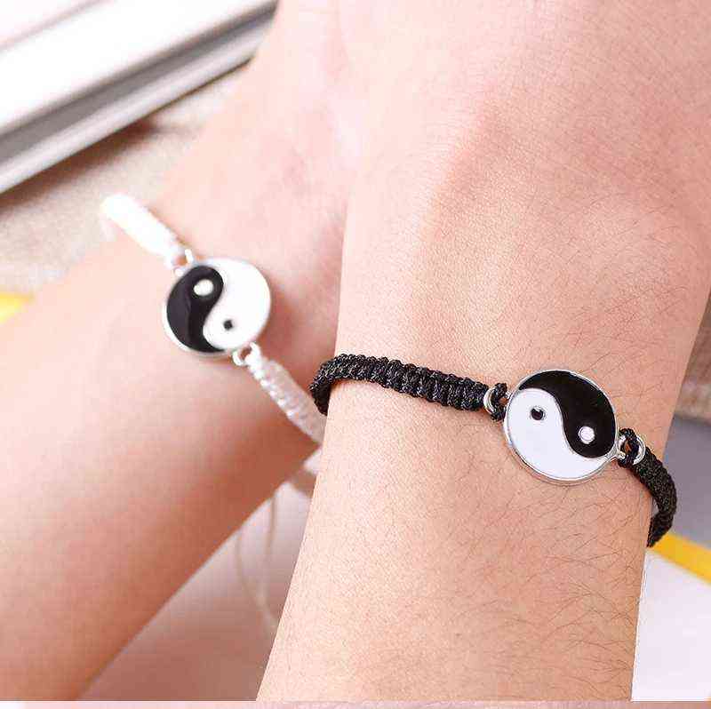 1 Set Tai Chi Couple Necklaces For Women Men Best Friends Yin Yang Paired Pendants Charms Braided Chain Couple Bracelet Necklace G1206