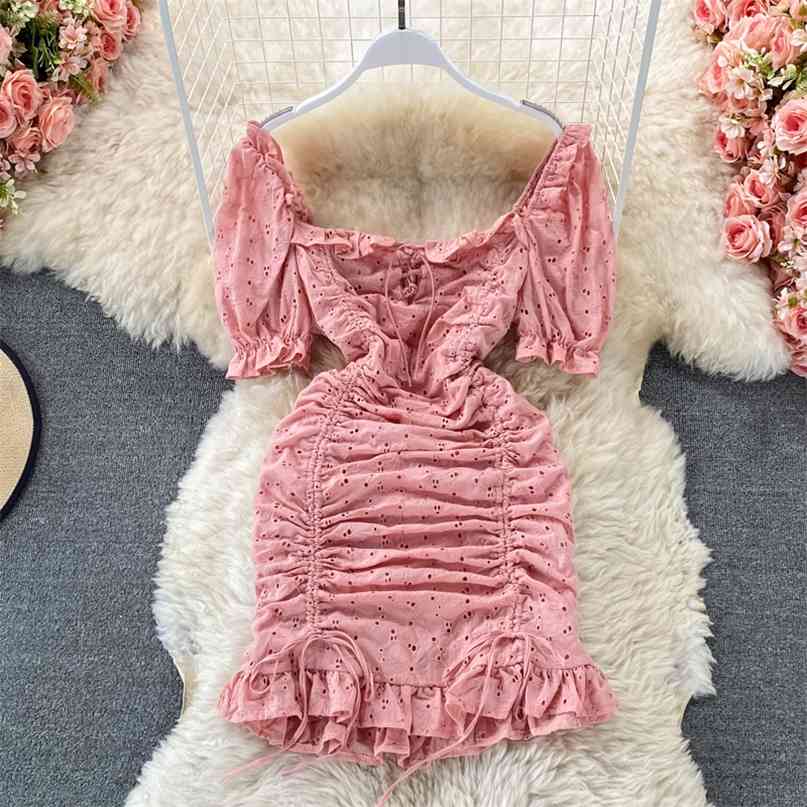 Korean Fashion Women Lace-up Square Collar Short Sleeve Mini Club Dress Sexy Ruched Drawstring Slim Embroidered Lace Party 210603, Yellow
Korean Fashion Women Lace-up Square Collar Short Sleeve Mini Club Dress Sexy Ruched Drawstring Slim Embroidered Lace Party 210603, Yellow