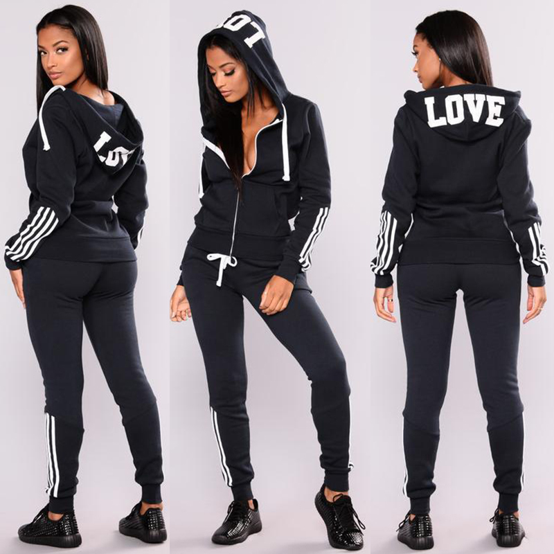 Autumen Two Piece Set Tracksuits Women Sets Love Print Hoodie Jacket Pants Sweatshirt Set Female Sports Suit for Women Clothing 201112