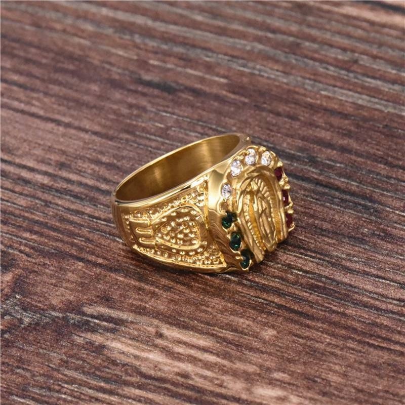 hip hop bling iced out Vintage Classic Christian Virgin Mary Prayer Ring Inlaid Tricolor Zircon Jewelry Gift for men women