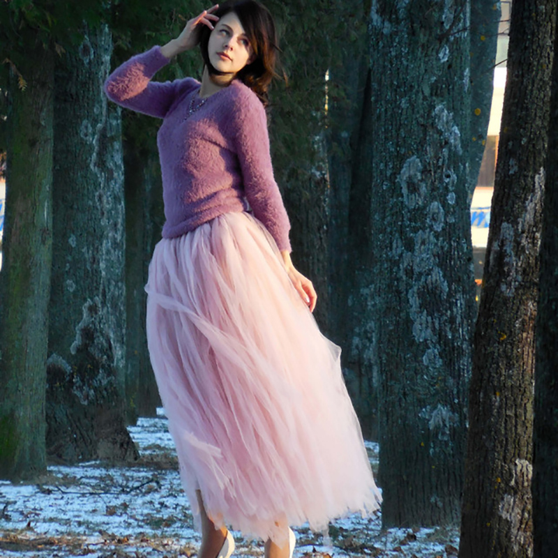 100cm Length Wedding DIY Skirt Tulle Overskirt Sexy Pleated Fashion Handmade Woman Tutu Female Long Skirt Lolita Saia Longa 210306