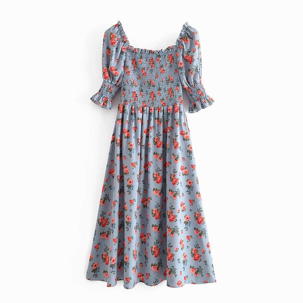 Women Sundress Summer Fashion Floral Prints Slash Neck Short Puff Sleeve Modern Lady Shirred Bust Midi Dress 210602, As photo
Women Sundress Summer Fashion Floral Prints Slash Neck Short Puff Sleeve Modern Lady Shirred Bust Midi Dress 210602, As photo