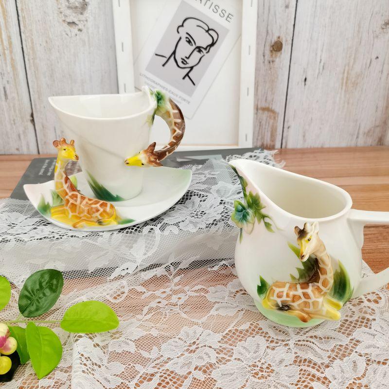 

Mugs Porcelain Coffee Cup Cartoon Giraffe Dish Set Ceramic Milk Juice European And American Style Embossed Flower Tea, Coffee cups dishes