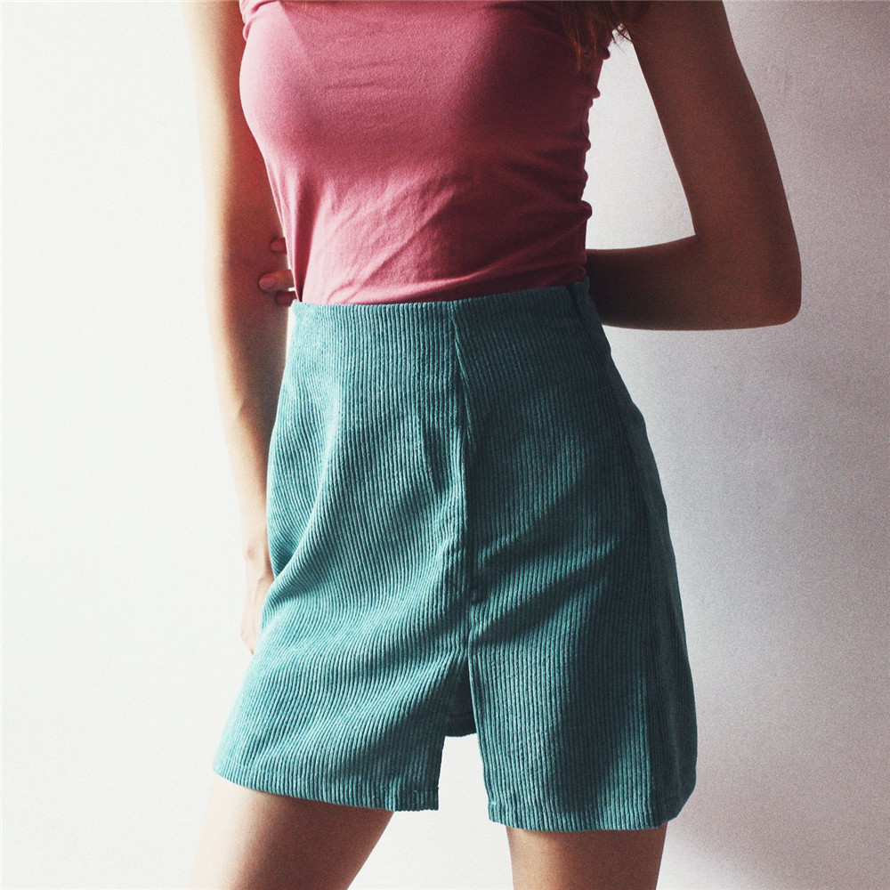 Autumn Winter Ins Net Red High Waist Women's Clothes Corduroy Half-length Skirt Pure Color Vent A Short Skirt Girl 210306