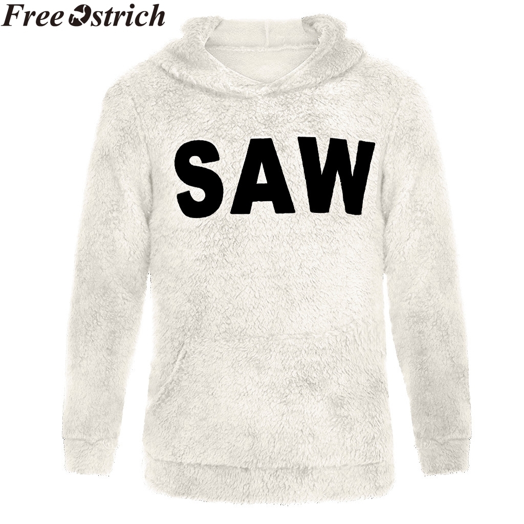 Autumn winter men plush casual Sweatshirts Hoodies long sleeve SAW printing plus size fashion Tops loose pocket Sweatshirt 201104