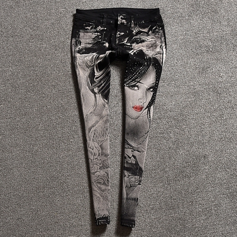Eastic Pencil Tight Vintage Skinny Jeans Black jean Women Street Style Long Skinny Pants With Painted Ladies Jeans Leggings 210222