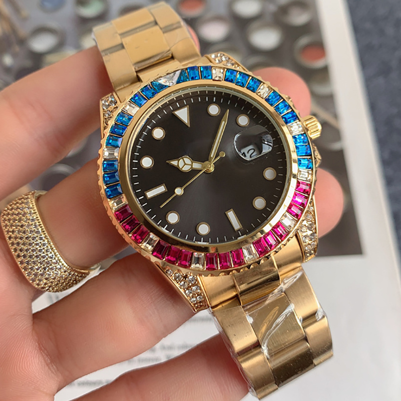 1- 41mm Diamond Bezel Men Watch Automatic date Quartz Movement Green Gold Solid Steel Band Master Design Watches Orologio di lusso, Box
1- 41mm Diamond Bezel Men Watch Automatic date Quartz Movement Green Gold Solid Steel Band Master Design Watches Orologio di lusso, Box