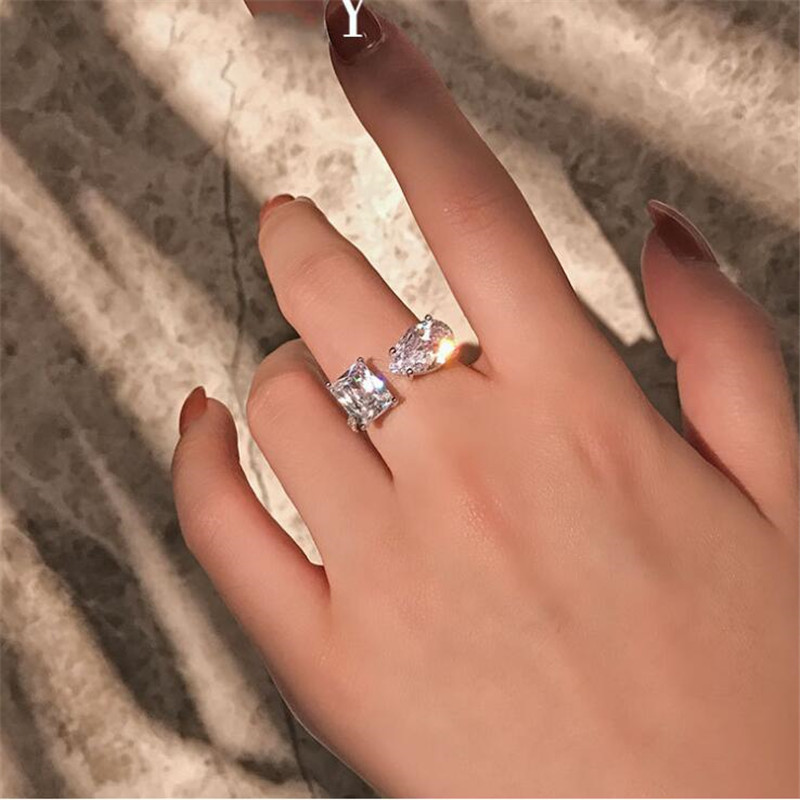 Choucong Brand Wedding Rings Simple Fashion Jewelry Ins Top Sell 925 Sterling Silver Pear White Topaz CZ Diamond Gemstones Square Women Band Open Addj