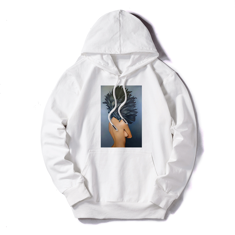 Women Sweatshirt Cotton Hoodies Autumn Winter Vintage Flowers Feather Print Hoodie Print Pullover Plus Size 5XL Artistic 201102