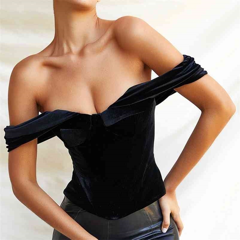 Women Sexy Open Back Black Velvet T-shirt Slash Neck Short Sleeve Fish Bone Fashion Spring Summer 11B468 210525
Women Sexy Open Back Black Velvet T-shirt Slash Neck Short Sleeve Fish Bone Fashion Spring Summer 11B468 210525