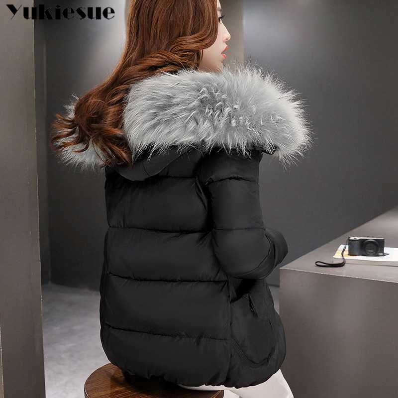 autumn and winter women's Korean fashion big hair collar cotton clothing short coat jacket women 210608
