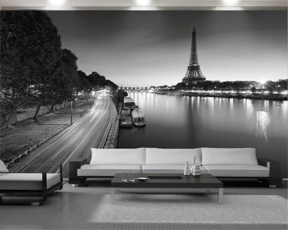 Custom 3d Wallcovering Wallpaper 3D Paris Tower Simple Black and White Landscape Painting Home Decor Classic Mural Wallpaper
