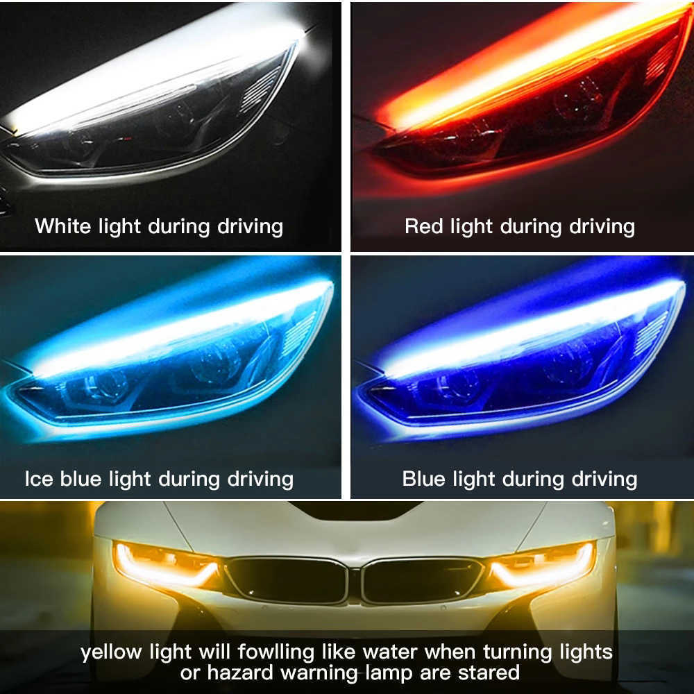 New 2Pcs LED DRL Daytime Running Light Car Styling Dynamic Streamer Flow Amber Blub Turn Signal Warning Steering Fog Day Lamp