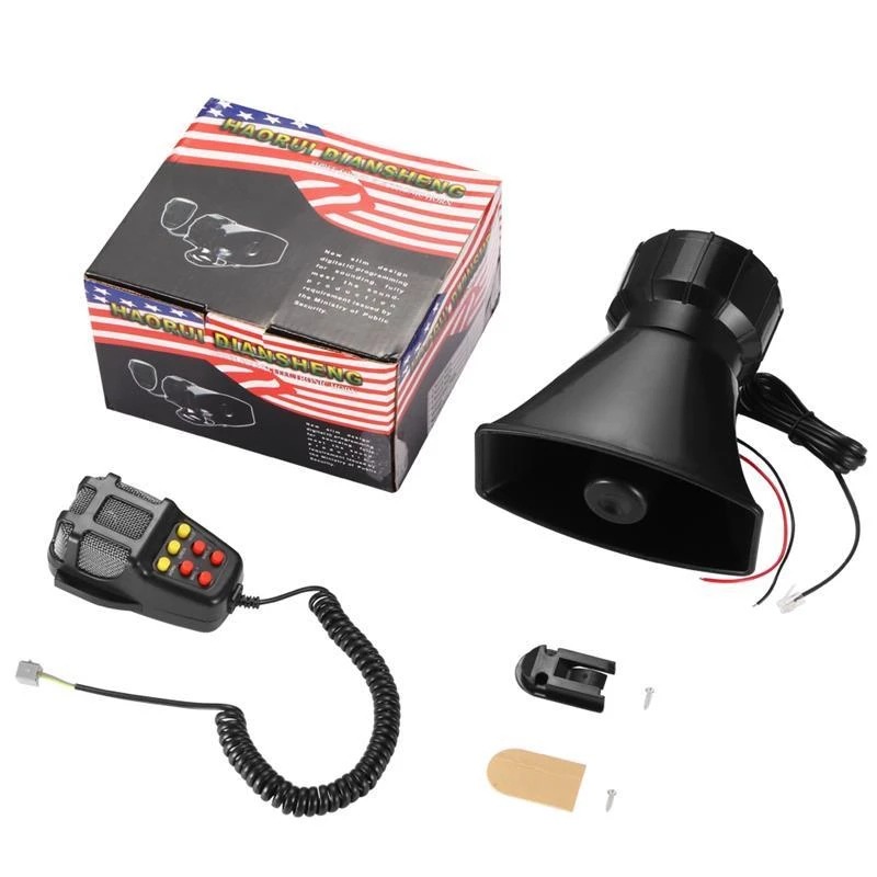 7-Sound Loud Car Warning Alarm Speaker Police Fire Siren Air Horn Bugle PA 12V Sound Signal Megaphone for Truck Van Auto Motorcycle