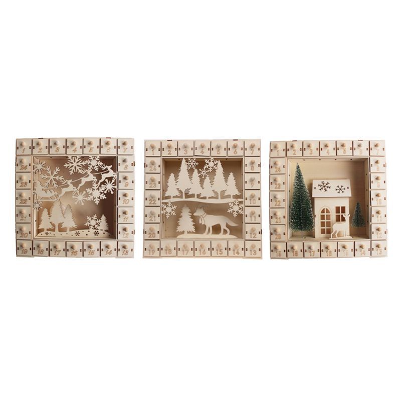Christmas Tree Wooden Advent Calendar Countdown Decoration 24 Drawers LED Light 11UA 201017