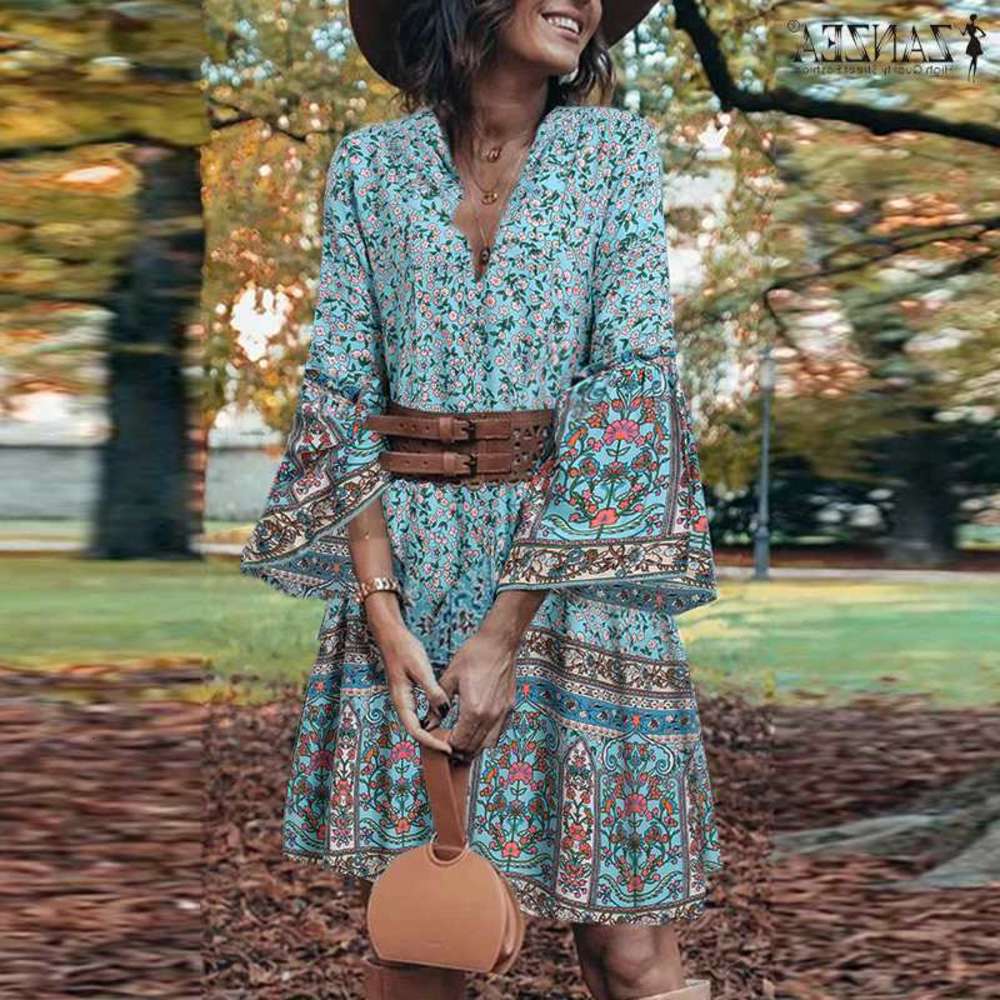 Zanzea Bohemian Women Printed Flowers Dress Summer 3/4 Mouw Femme Casual Beach Sunflower Juice Loss Vacation Short Vestidos Plus Size, Blue.
Zanzea Bohemian Women Printed Flowers Dress Summer 3/4 Mouw Femme Casual Beach Sunflower Juice Loss Vacation Short Vestidos Plus Size, Blue.