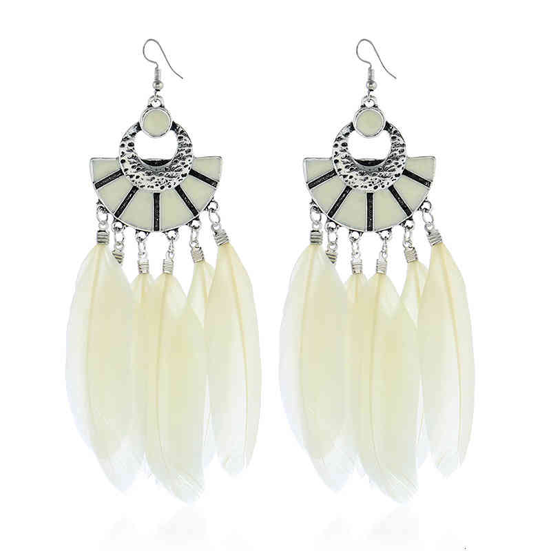 Charms Ear Stud Clip Rings 2021 Jewelry Fashion Fan-shaped National Style Feather Long Women's Accessories