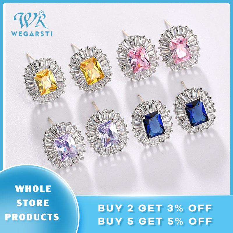 Stud WEGARSTI 925 Sterling Silver Earrings For Women Red Pink Sapphire Crystal Wedding Engagement Jewelry Gift
Stud WEGARSTI 925 Sterling Silver Earrings For Women Red Pink Sapphire Crystal Wedding Engagement Jewelry Gift