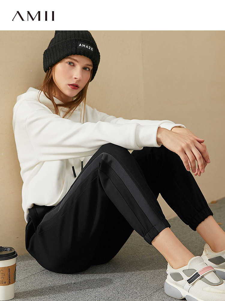 Minimalism Winter Fashion Thick Women's Pants Causal Elastic Waist Patchwork Fleece Loose Female Trousers 12070442 210527