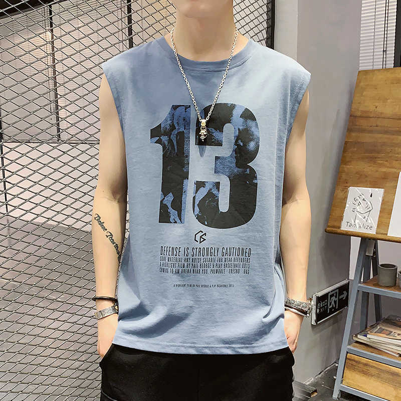 Men's T-shirt Summer Arrival Short Sleeveless Vest Undershirt Fashion Trend Printed Cotton 210629