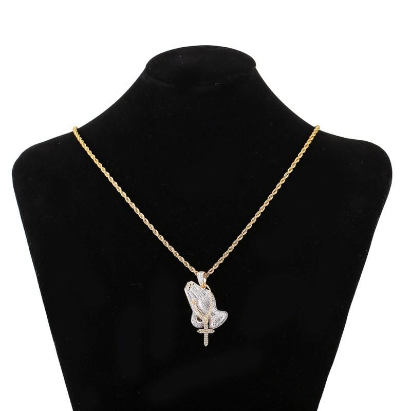 Pendant Necklaces Iced Out Cubic Zircon Praying Hands With Charms Necklace Fashion Luxury Hip Hop Designer Jewelry