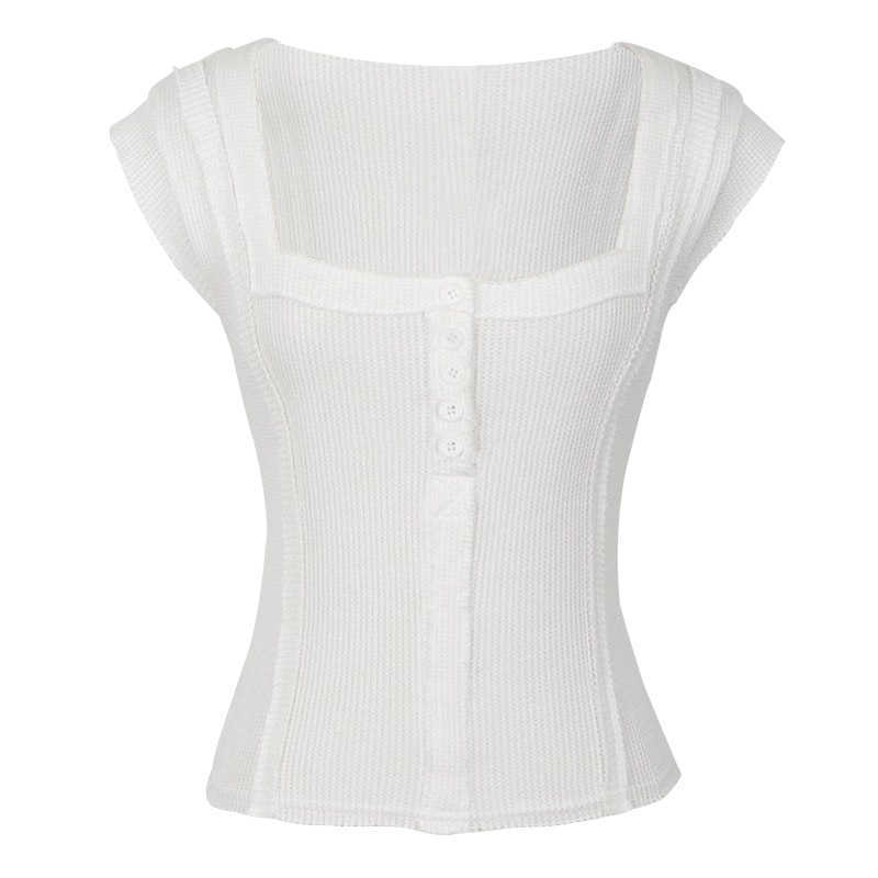 WOMENGAGA Korea Spring/Summer Sleeveless Knitted Slim Short Thin U-neck Tank Tops Vest Sexy Women 6K5D 210603