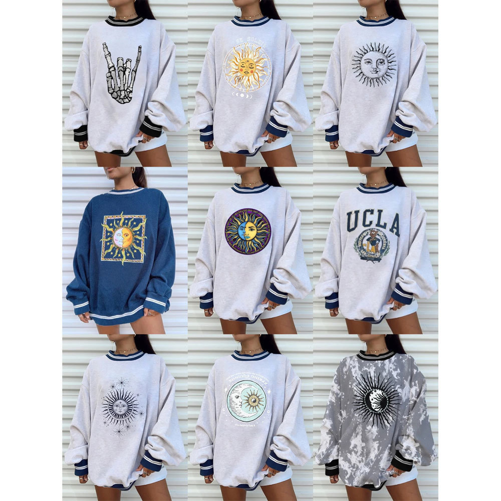 Casual Sun Print Hoodies Women Female Autumn Winter Harajuku Pullovers Long Sleeve Plus Size Sweatshirt Womens Streetwear 201113