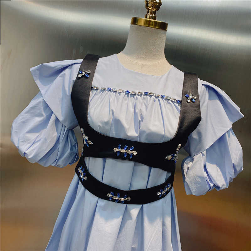 DEAT Women ruffles Dress Round Neck Short puff sleeve Arrivals Lady temperament Fashion Spring Summer 11D985 210709